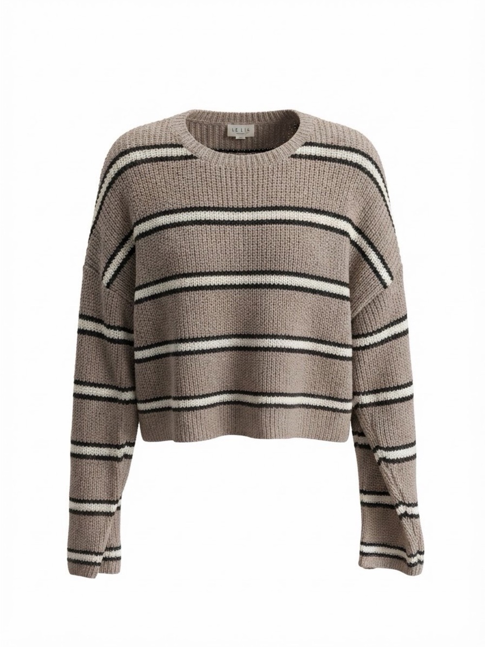 Le Lis Tan and Black Striped Ribbed Knit Crop Sweater Size L